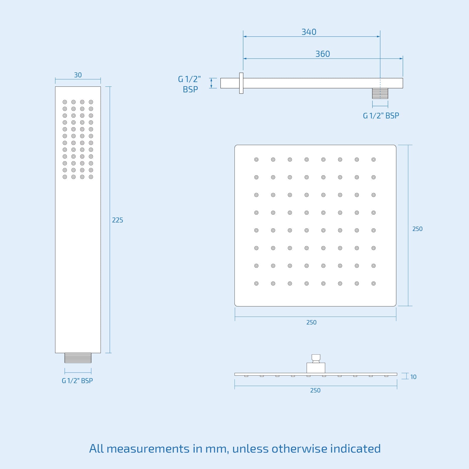 2 Dial 2 Way Square Concealed Thermostatic Shower Mixer,Head,Handset set Matt Black
