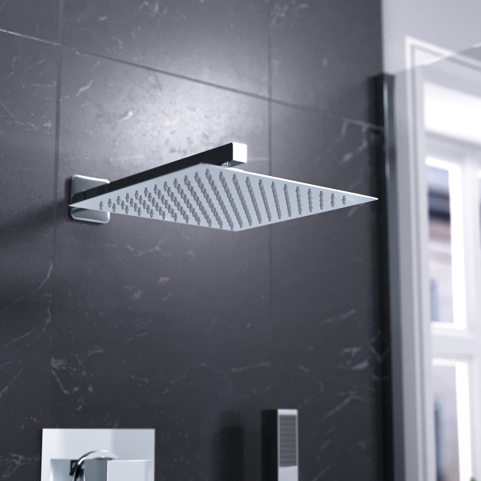 Folke 2 Dial 2 Way Round or Square Concealed Thermostatic Shower Mixer Valve, Shower Head, and Handset Chrome or Black