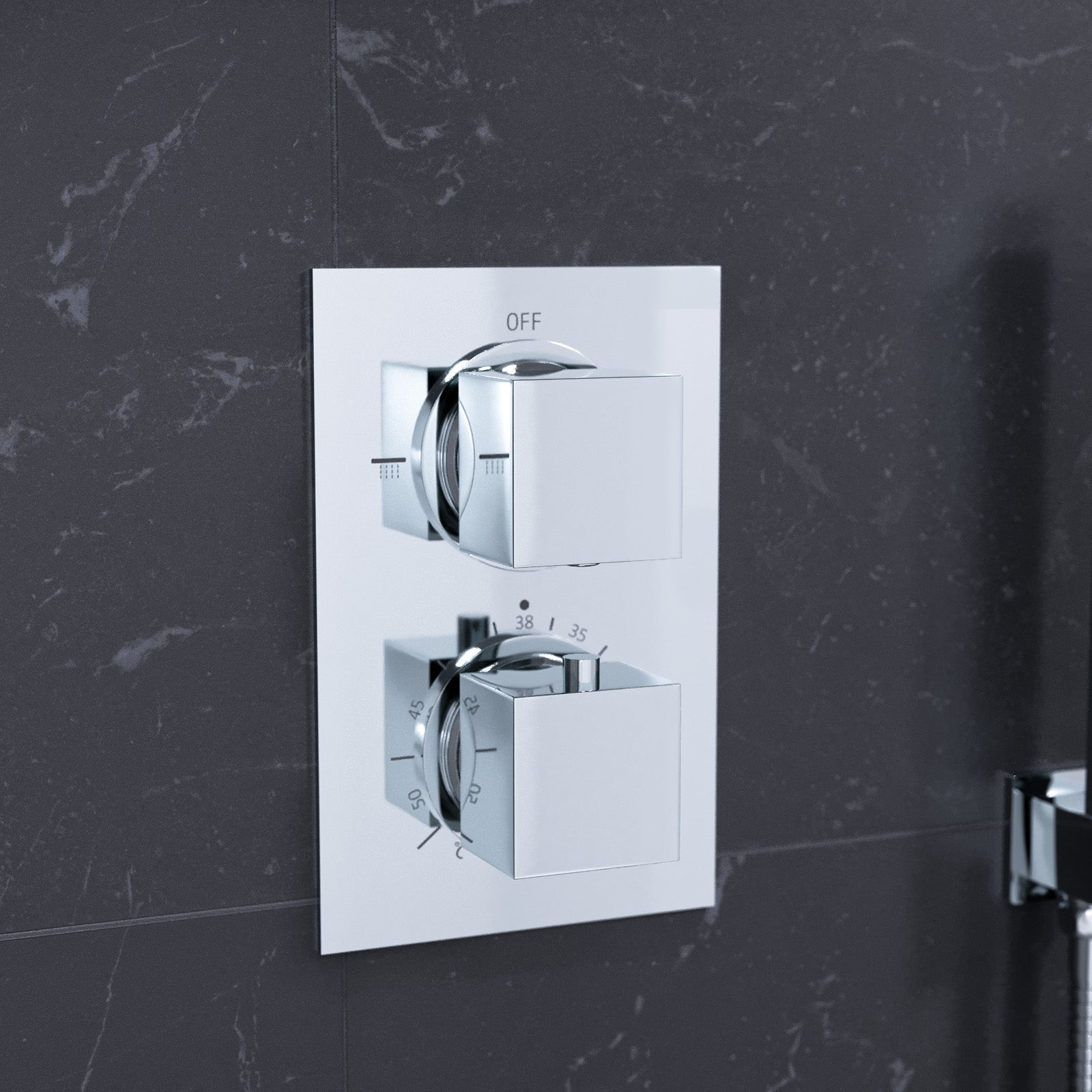 Folke 2 Dial 2 Way Round or Square Concealed Thermostatic Shower Mixer Valve, Shower Head, and Handset Chrome or Black