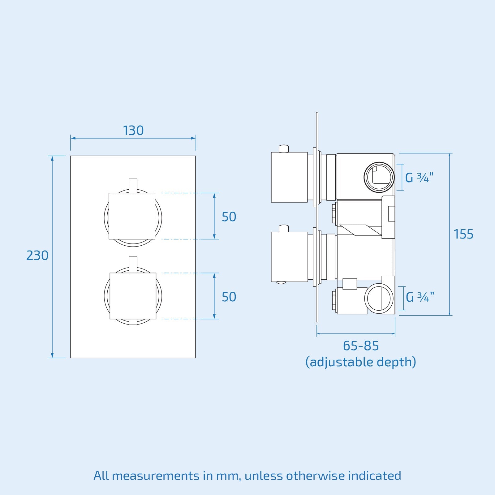 2 Dial 2 Way Square Concealed Thermostatic Shower Mixer,Head,Handset set Chrome