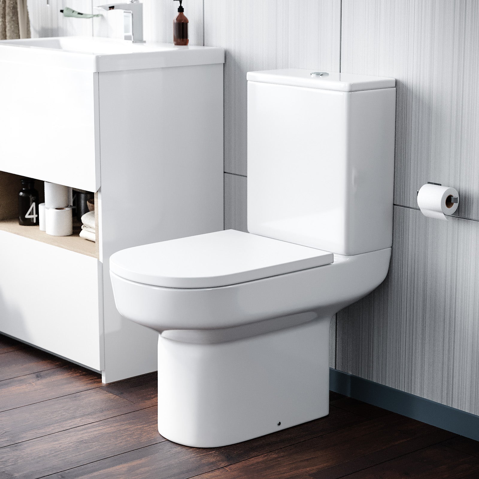 Anna Stylish Round Rimless Close Coupled Toilet With Soft Close Seat