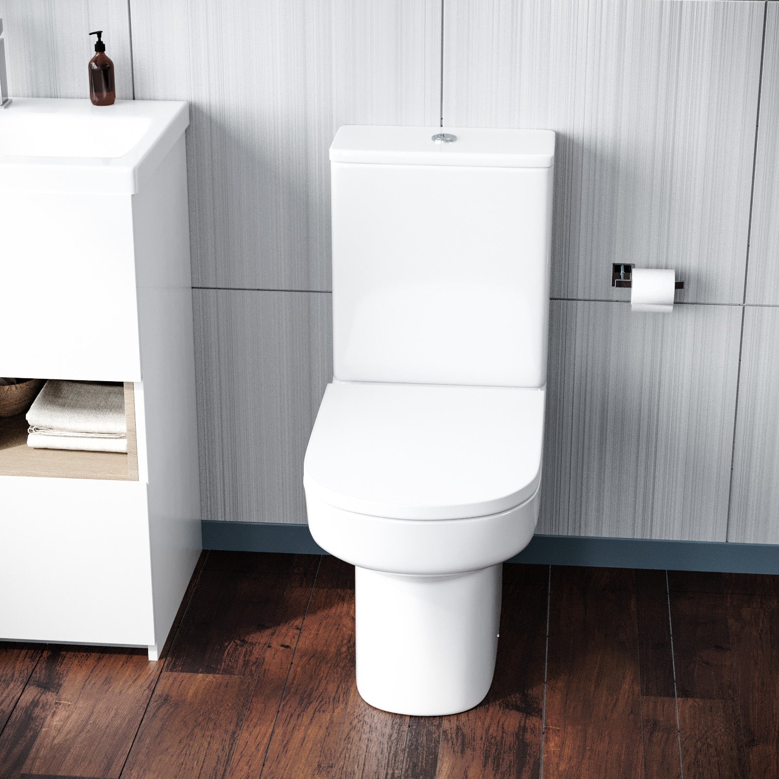 Anna Stylish Round Rimless Close Coupled Toilet With Soft Close Seat