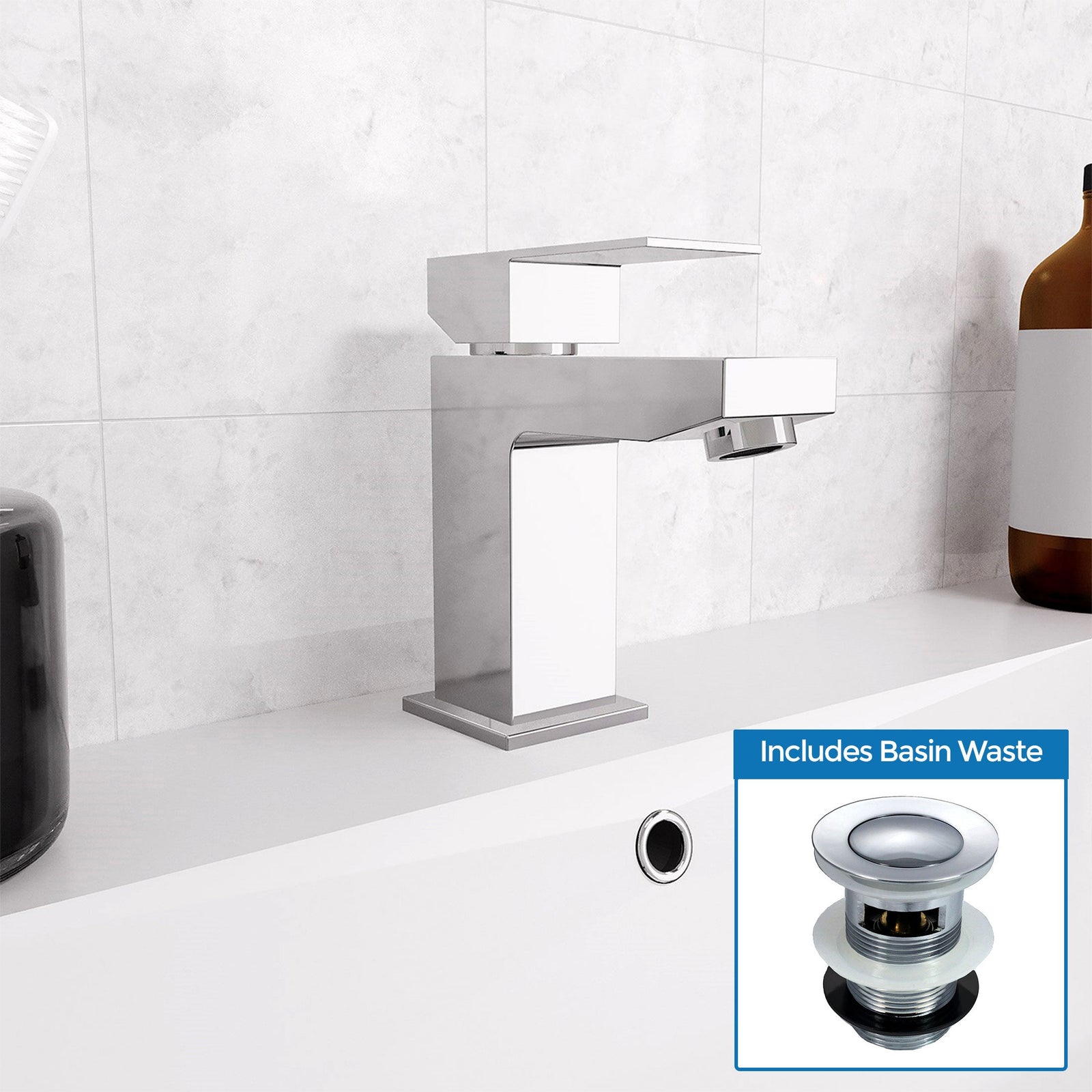 Brayton Basin Mono Mixer Tap Bathroom Chrome Square Sink Faucet