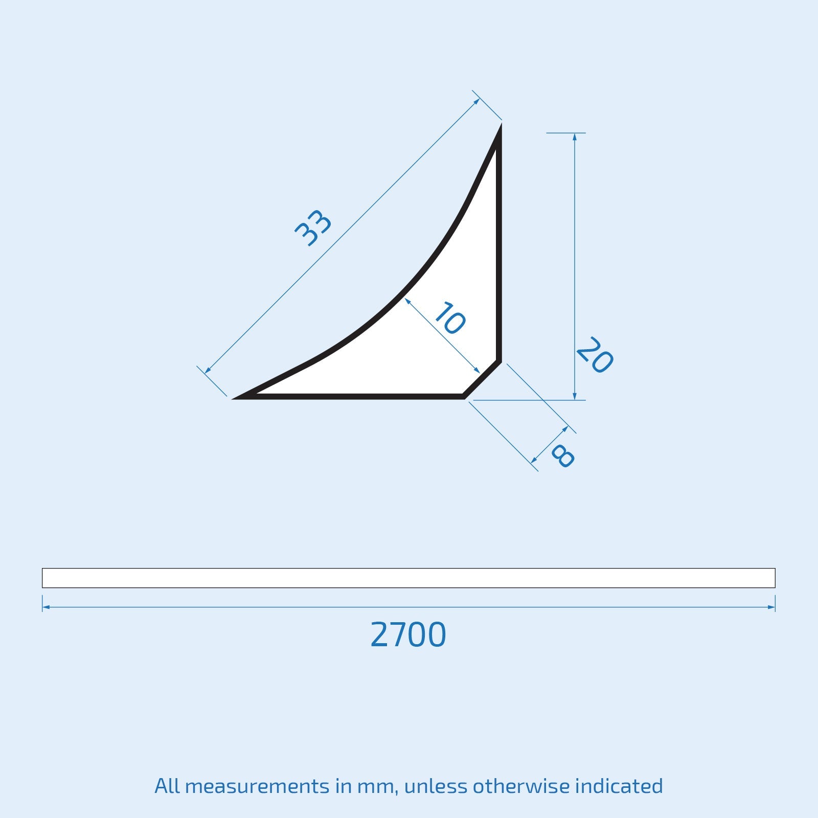 2700mm CVC Top Corner Joints Silver Cladding Trim