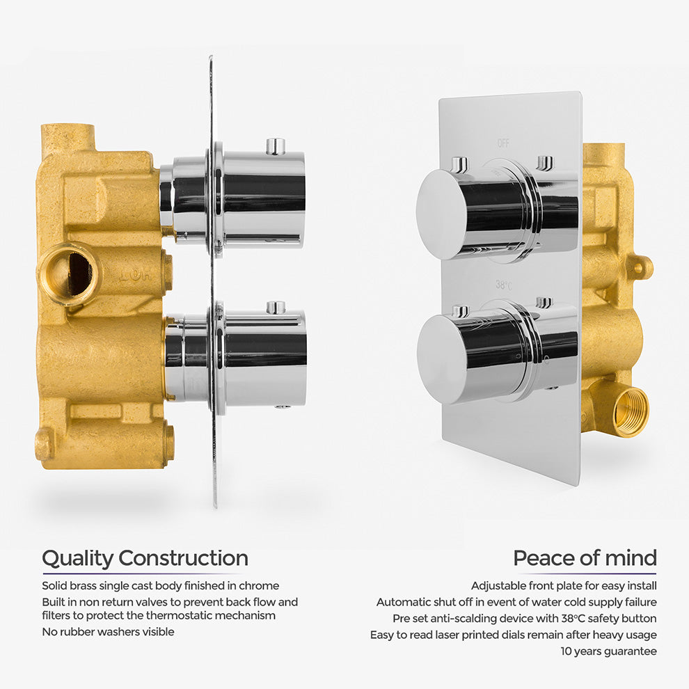 Lily Ultra Thin 2 Dial 1 Way Concealed Thermostatic Shower Mixer And 300 Mm Overhead Shower Head