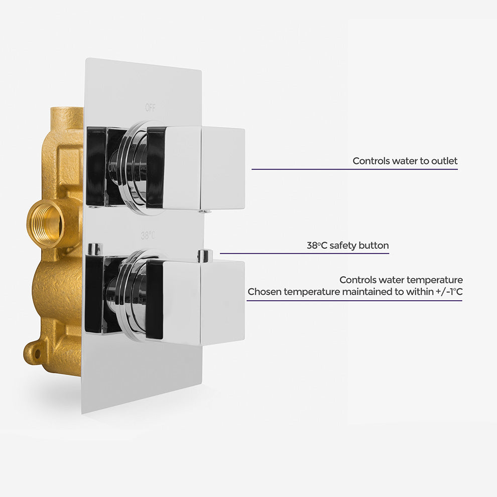Temel Bathroom 1-Way Concealed Thermostatic Shower Valve Mixer and Shower Head