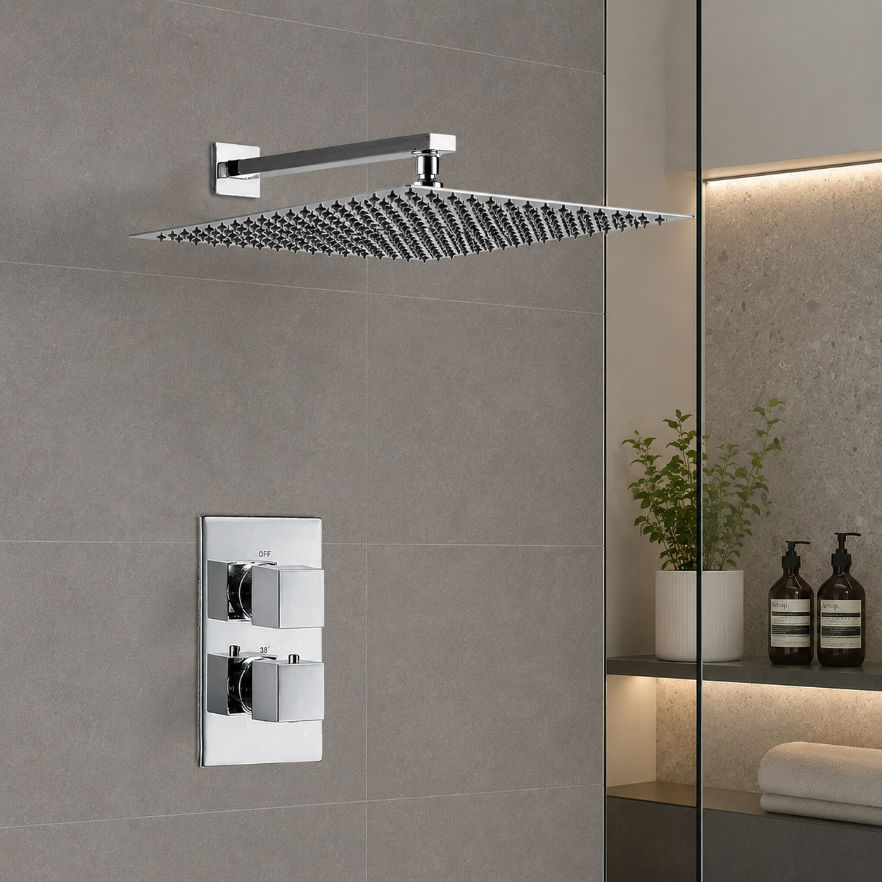 Moulin Thermostatic Wall Mounted Waterfall Shower with 400mm Shower Head