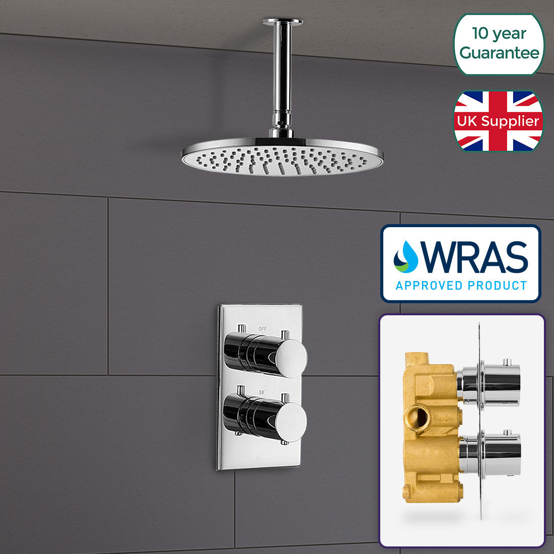 Lily 2 Dial 1 Way Round Set - Ceiling Mounted Head