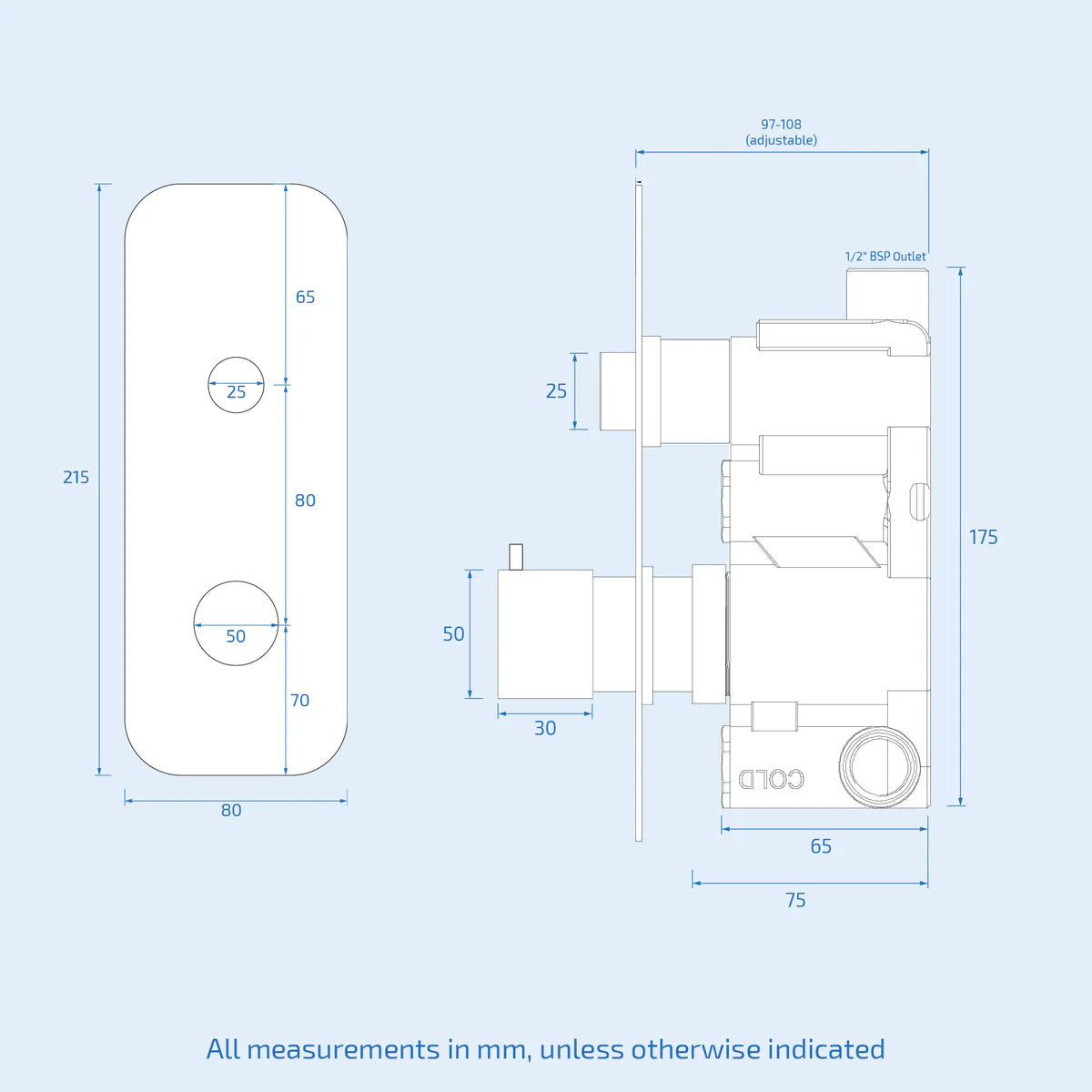 Modern Shower Thermostatic Concealed Push Button One-Dial One-Way Mixer Valve