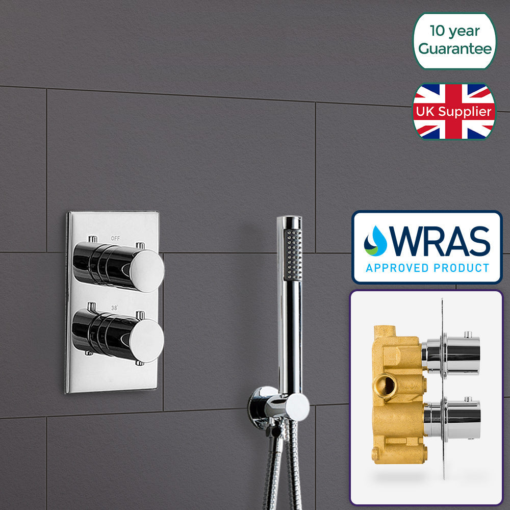 Teslie Round Concealed Thermostatic Shower Mixer Set - Handset & Bath Filler