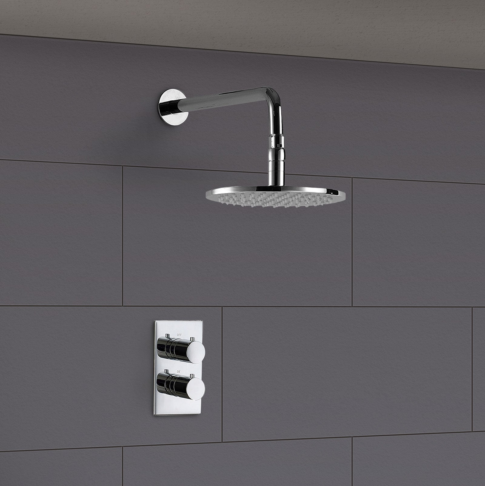 Lily 2 Dial 1 Way Round Concealed Thermostatic Mixer Valve & LED 200mm Round Shower Head Chrome