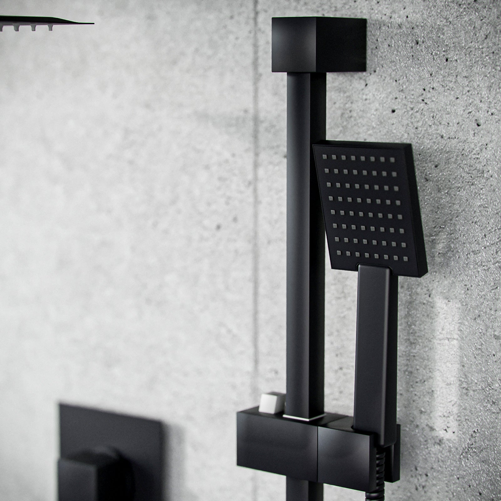 Temel Matt Black Rainfall Shower Head with Hand Held and Thermostatic Valve