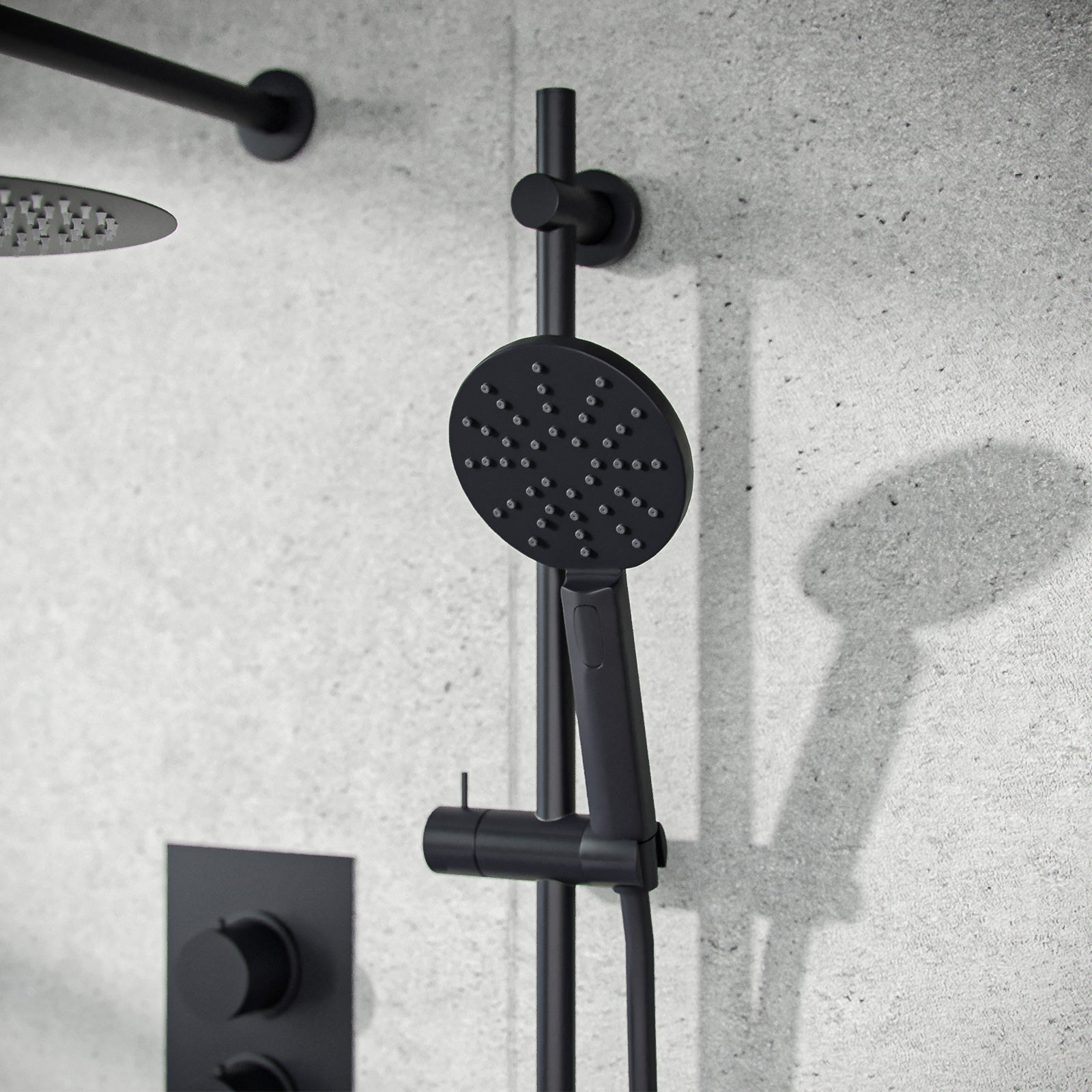 2-Way Matte Black Overhead Rainfall Shower and Handset Complete
