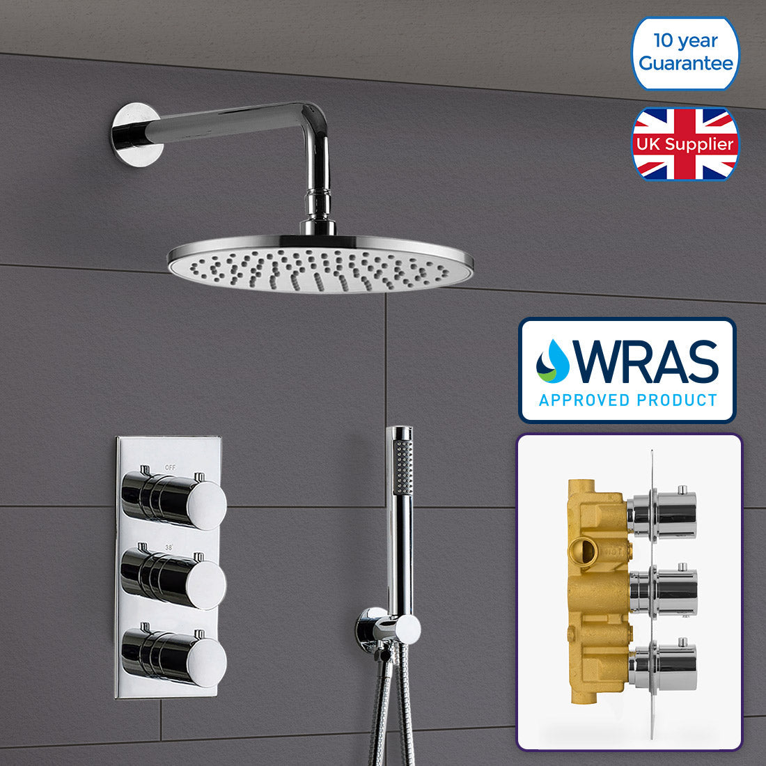 Calla Round Concealed Thermostatic Shower Valve Mixer Set - Shower Head & Handset