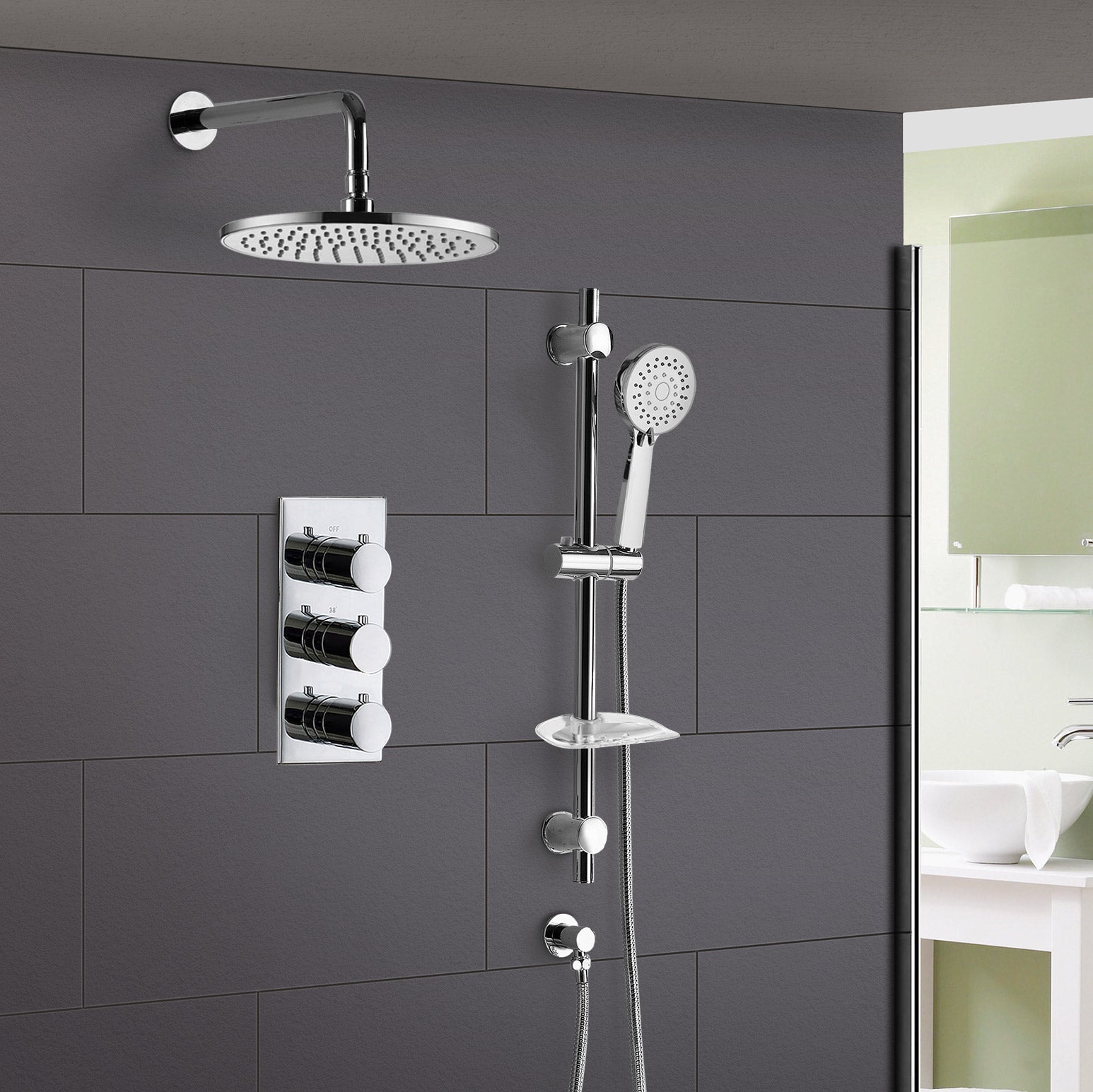 Calla Round 3 Dial 2 Way Bathroom Concealed Thermostatic Shower Mixer Valve Tap