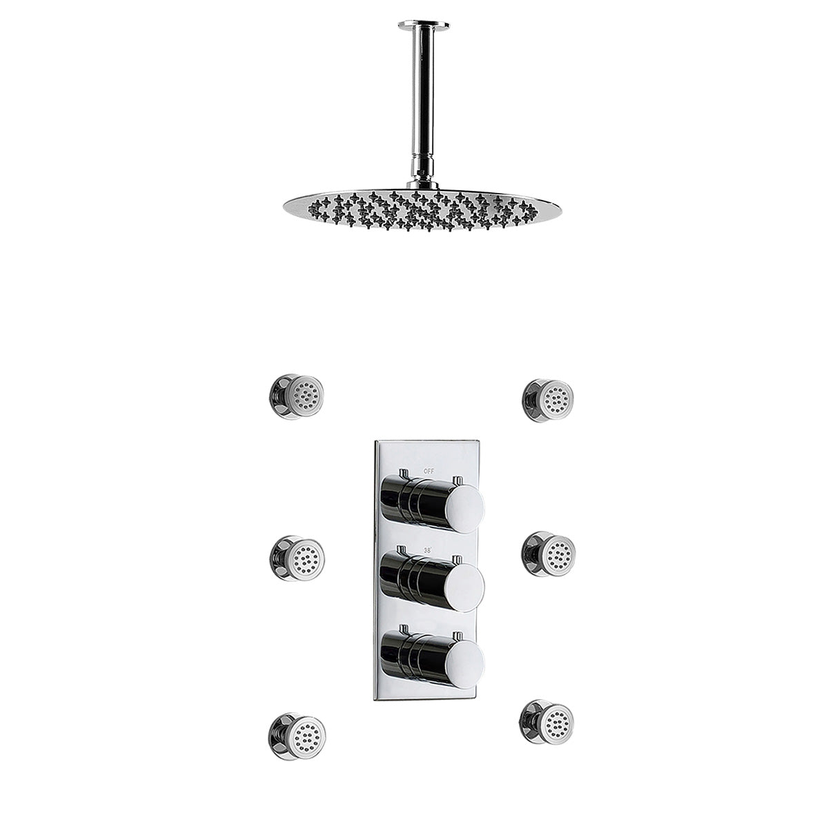 Calla Chrome Round 2 Way Slim Thermostatic Concealed Bathroom Shower Body Jets