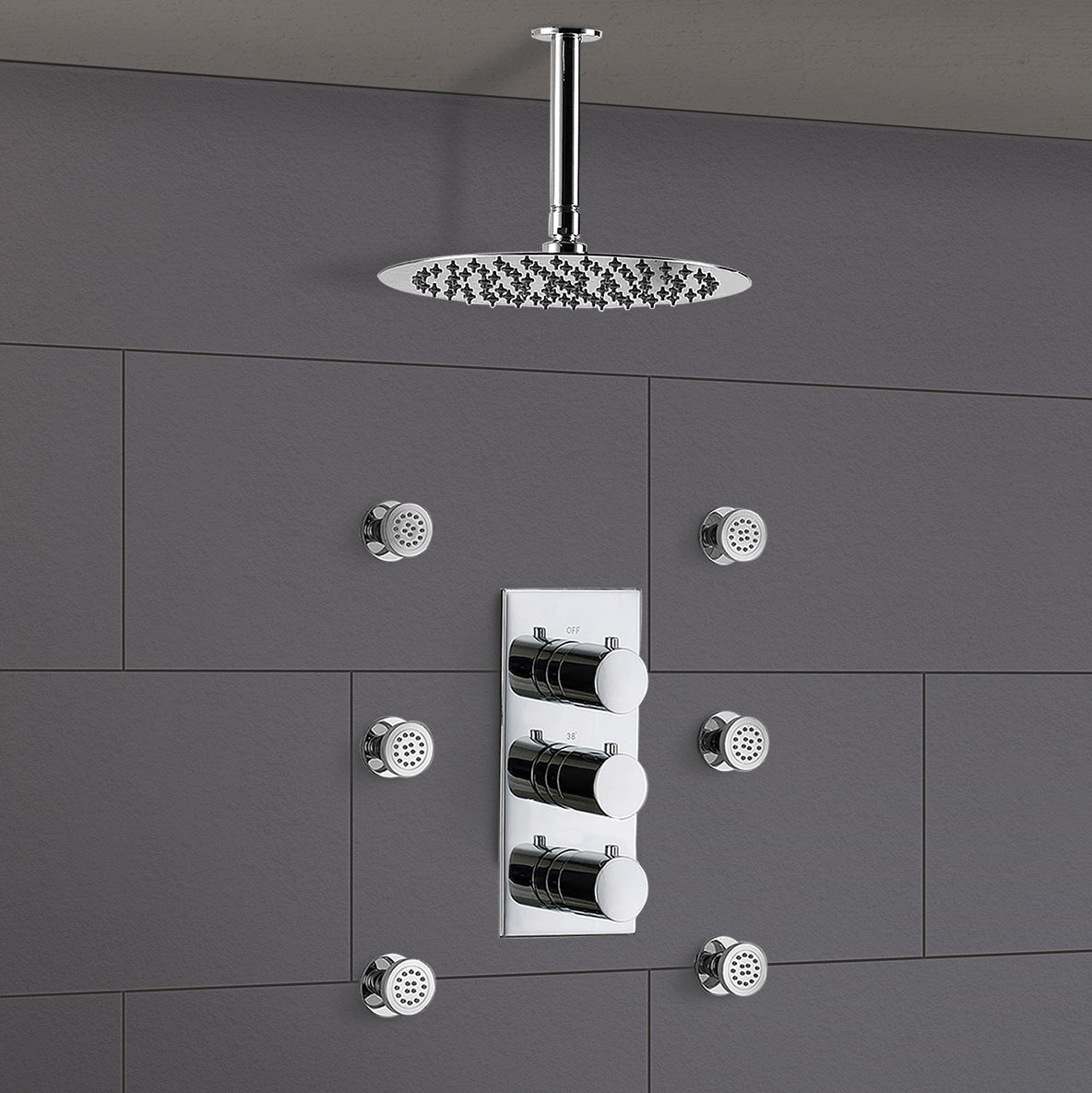 Calla Chrome Round 2 Way Slim Thermostatic Concealed Bathroom Shower Body Jets