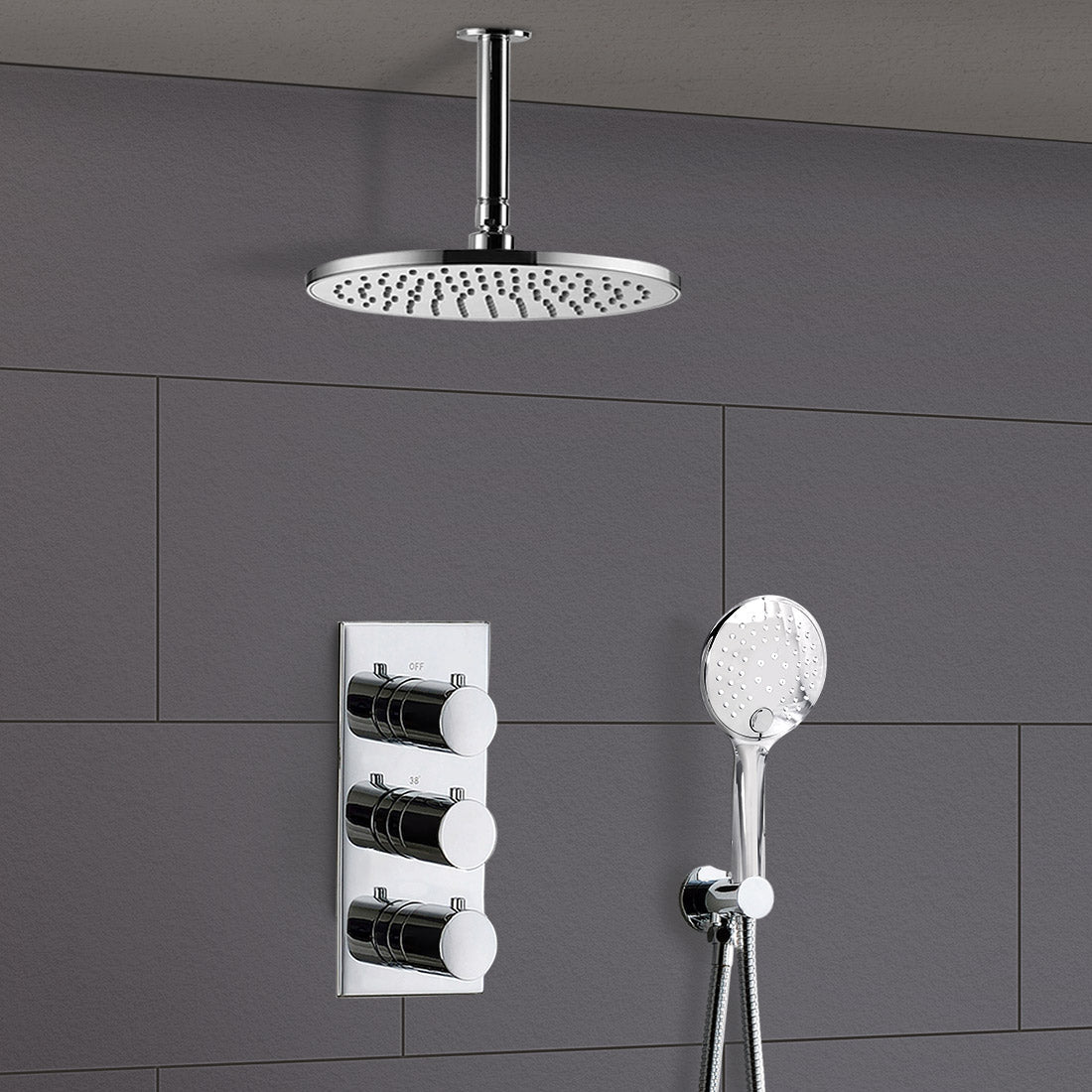 Calla 2 Way Round Ceiling Thermostatic Concealed Bathroom Shower Set Mixer