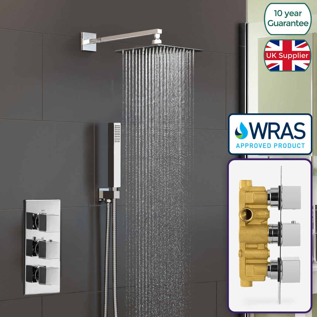 Rose 2 Way Concealed Thermostatic Shower Mixer Valve 200 Slim Overhead - Chrome