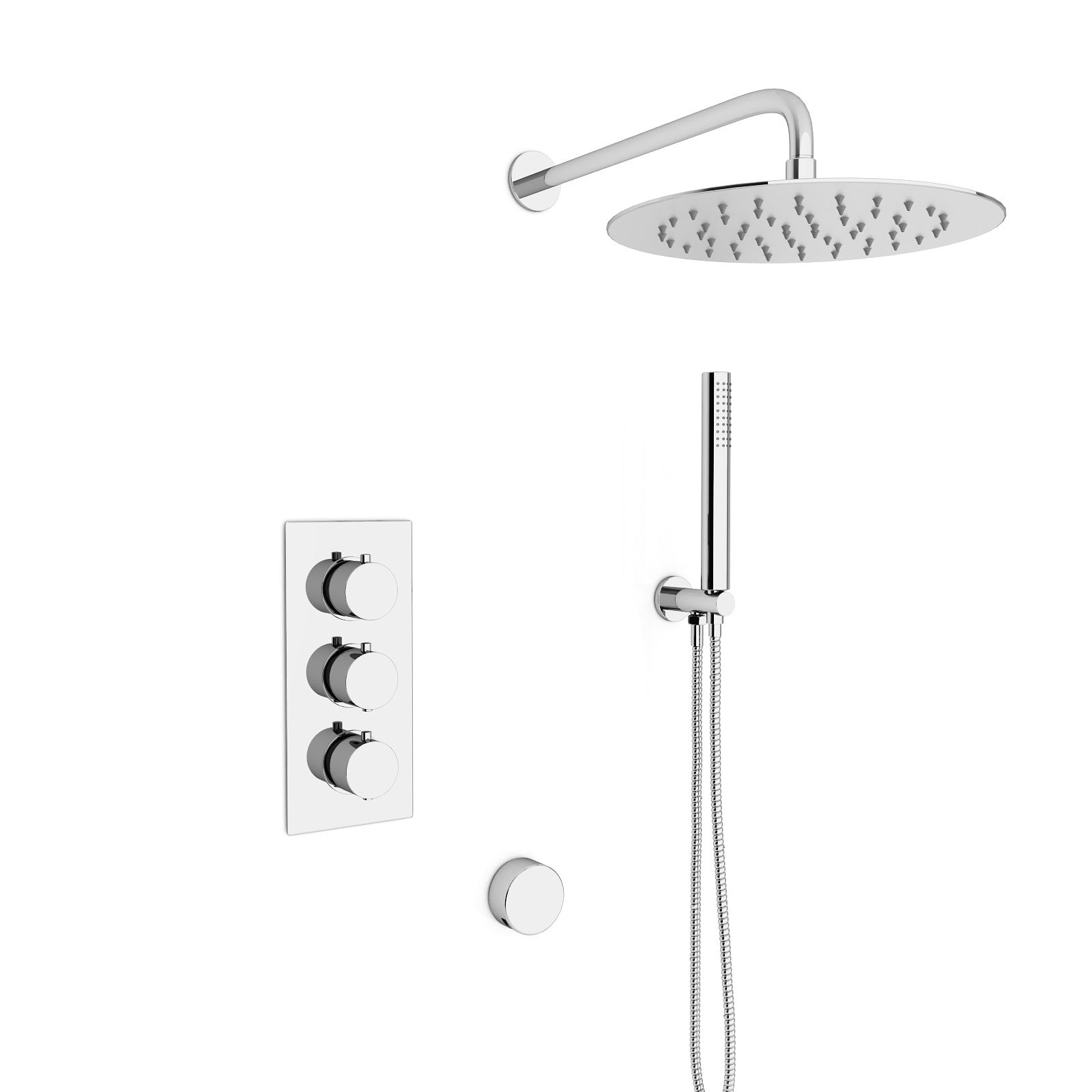 Flora Round 3 Way Concealed Thermostatic Shower Mixer Valve,Head, Handset, Bath Filler Chrome