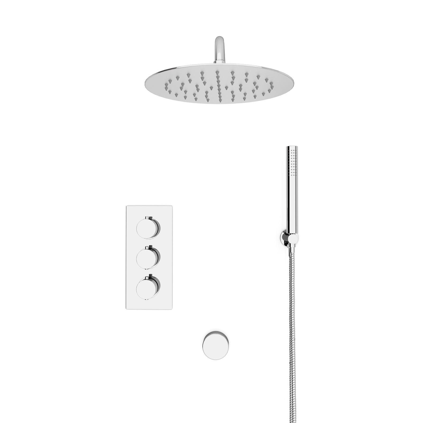 Flora Round 3 Way Concealed Thermostatic Shower Mixer Valve,Head, Handset, Bath Filler Chrome