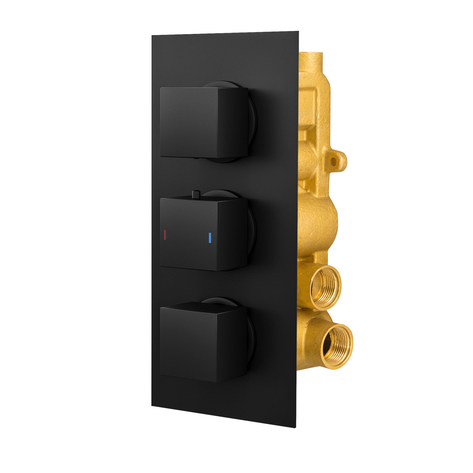 Temel Black Matt 200 mm Square Shower Head Thermostatic Mixer Valve HandHeld