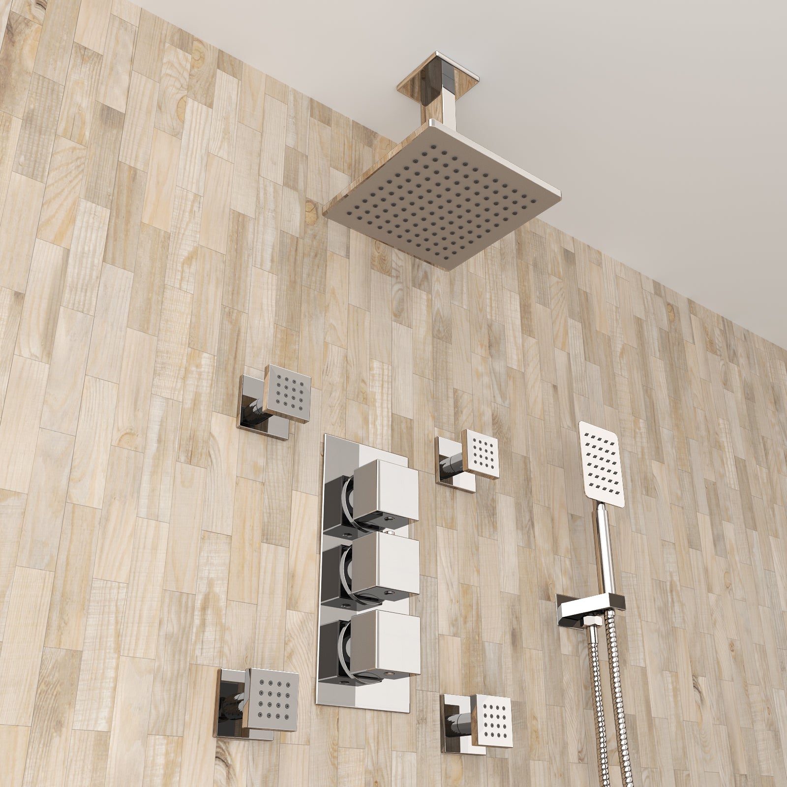 Olive Square 3 Way Concealed Thermostatic Shower Mixer Valve, Ceiling