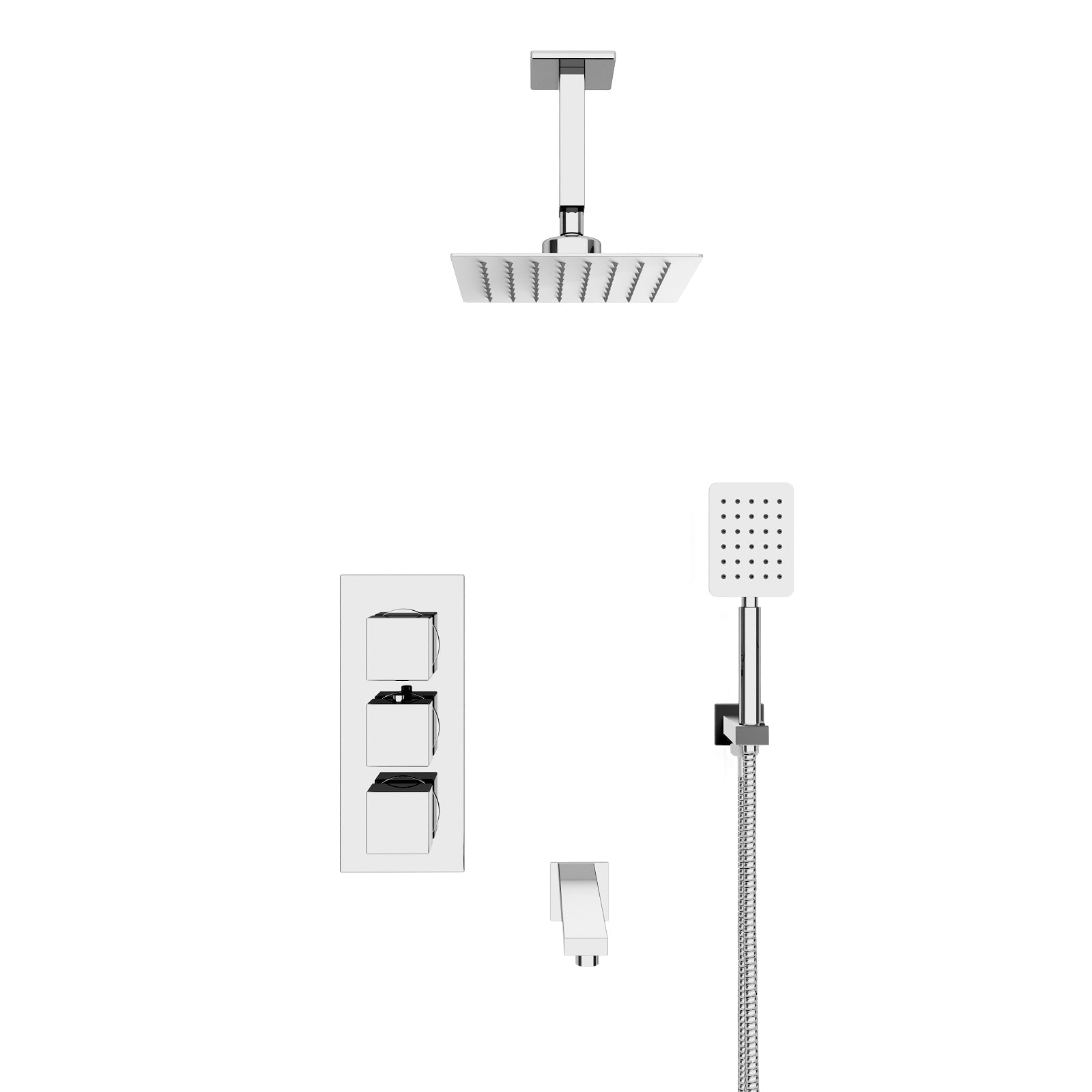Olive Square 3 Way Concealed Thermostatic Shower Mixer Valve, Ceiling Shower  Head, Handset, Spout Set Chrome