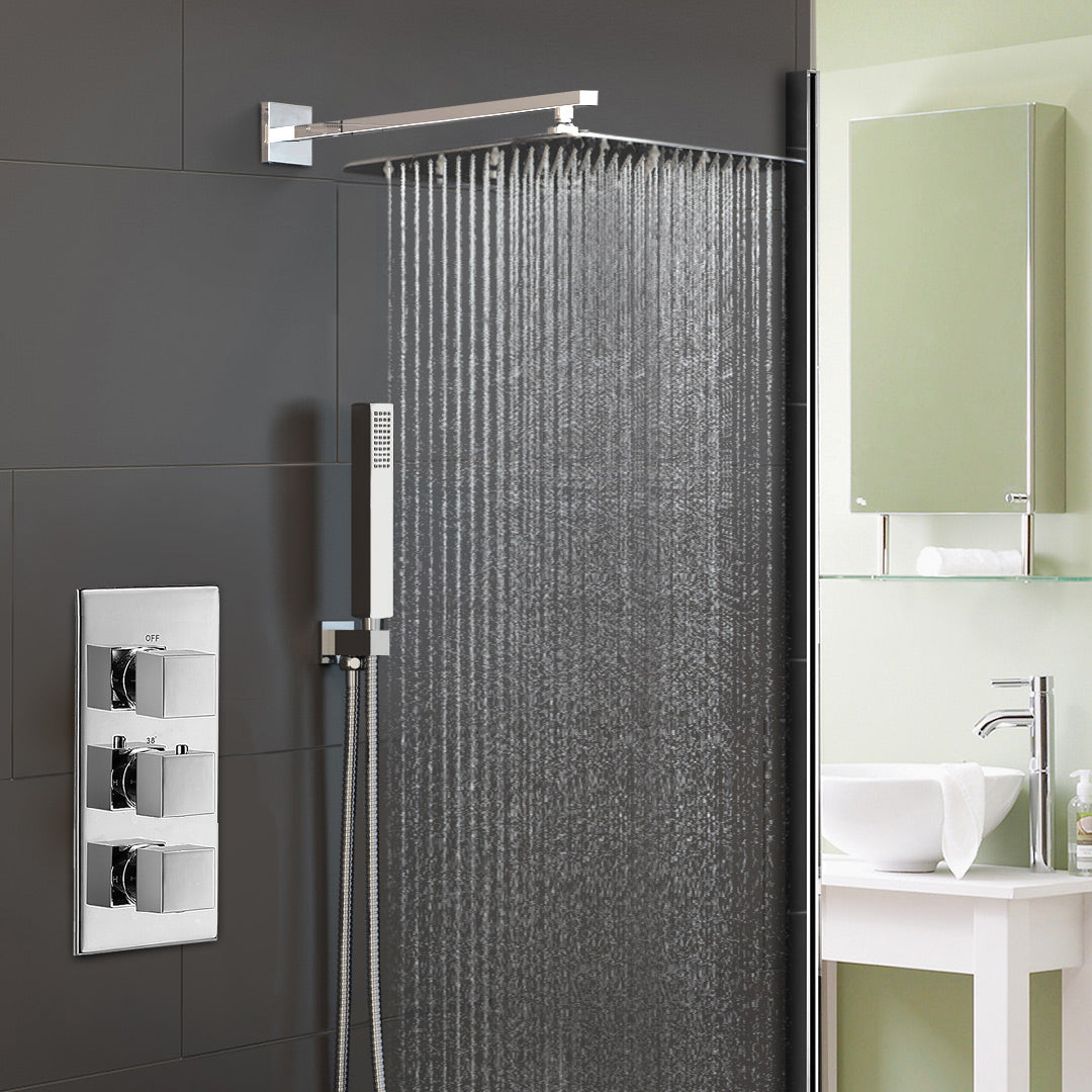 Olive 3 Way Square Concealed Thermostatic Hand Held Bath Shower 300 Slim Head