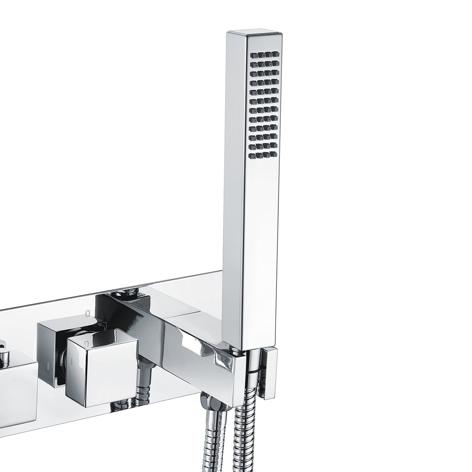 Bathroom 2 Dial 2 Way Square Concealed Thermostatic Valve - Shower Slim Head & Handset