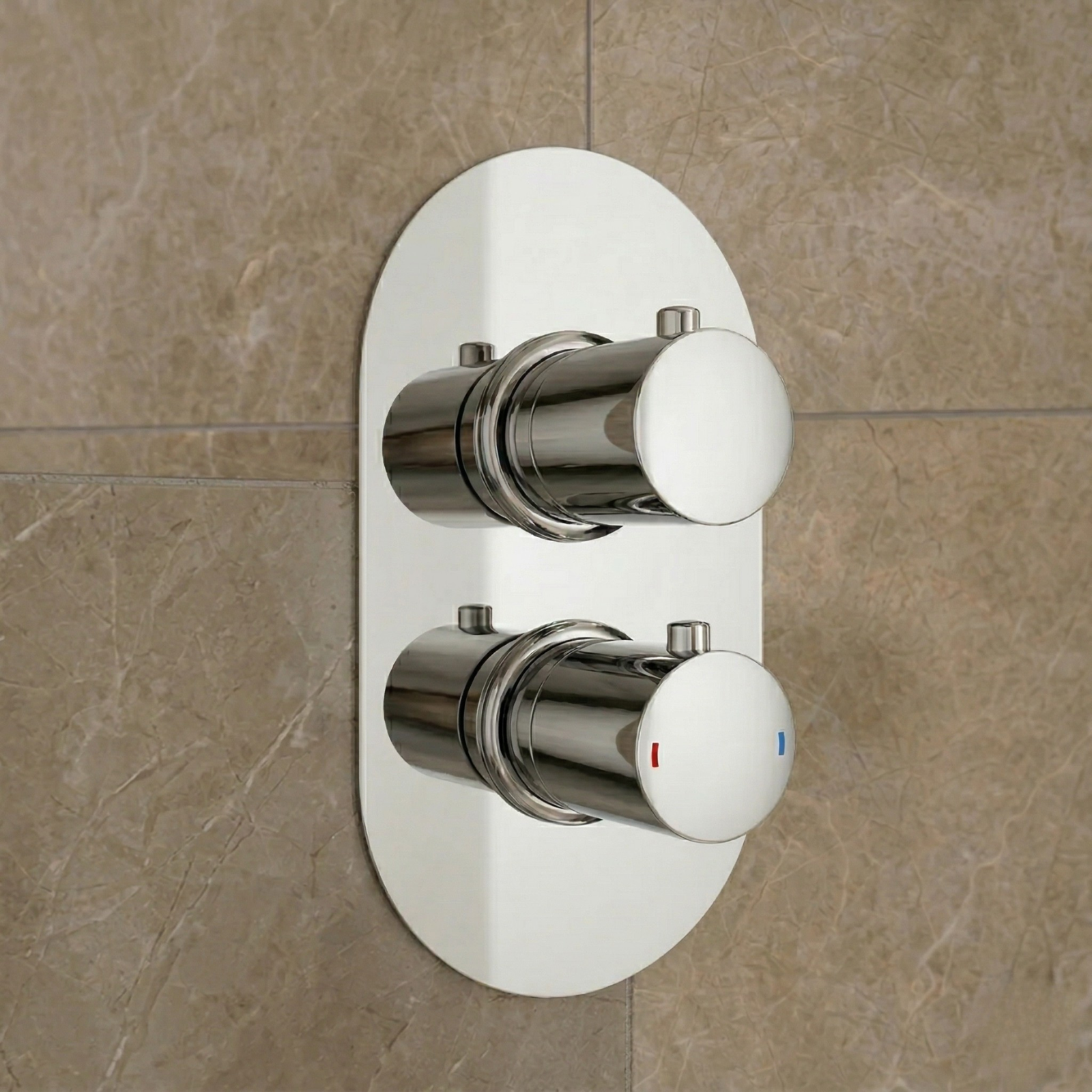 Nero 2 Dial 1 Way Modern Oval Chrome Concealed Thermostatic Shower Mixer Valve with 250mm Rainfall Shower Head Set