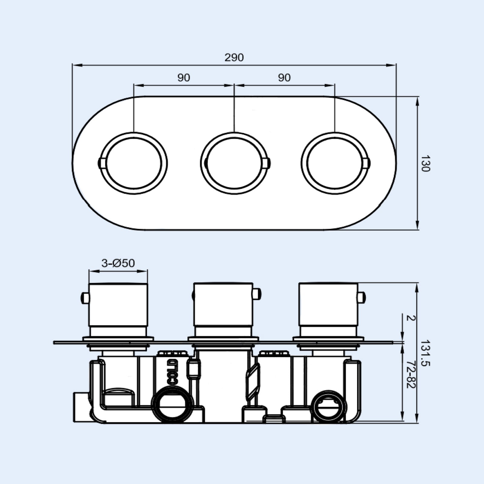 Modern Chrome Round 3-Way 3-Dial Concealed Thermostatic Shower Mixer Valve