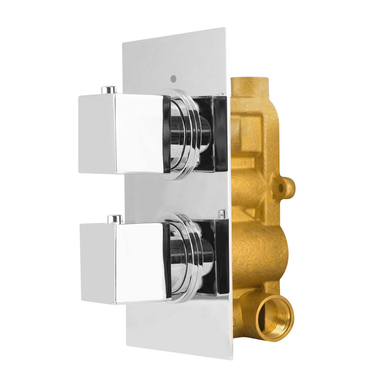 Chrome Square 2 Dial 1 Way Concealed Thermostatic Shower Mixer Valve