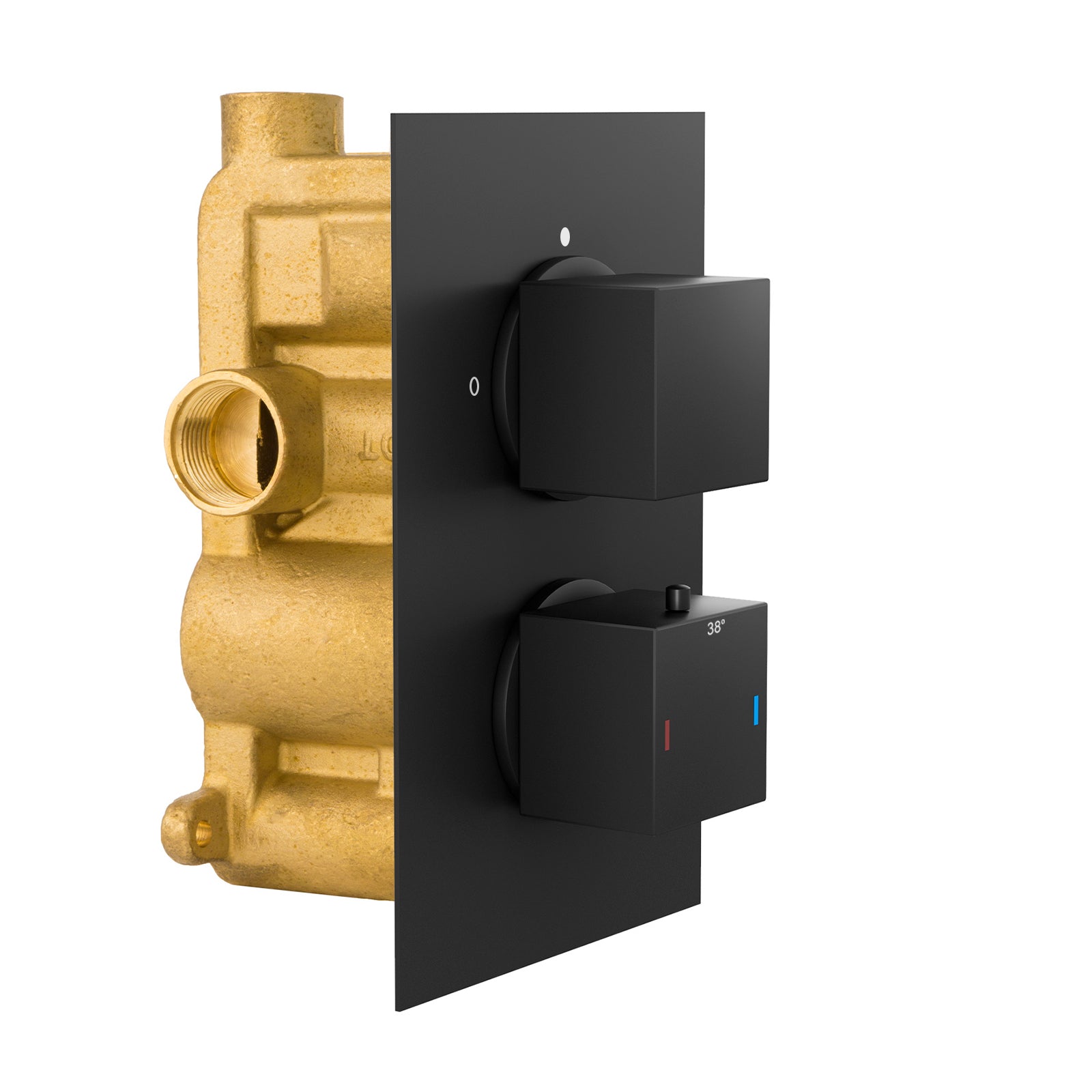 2 Dial 1 Outlet Concealed Thermostatic Shower Square Refined Valve Matte Black