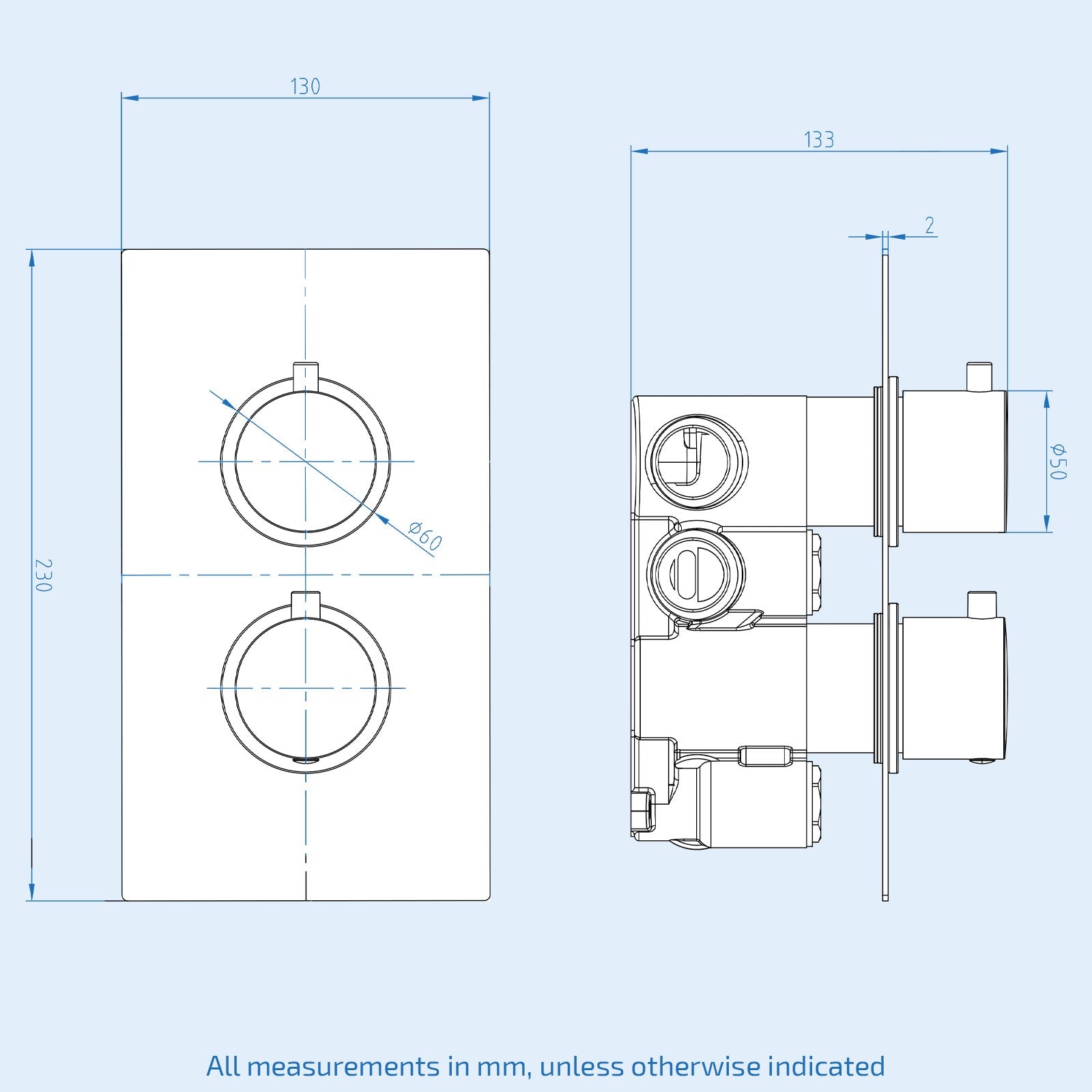 Violet Modern Solid Brass Round 2 Way Concealed Thermostatic Shower Mixer Valve