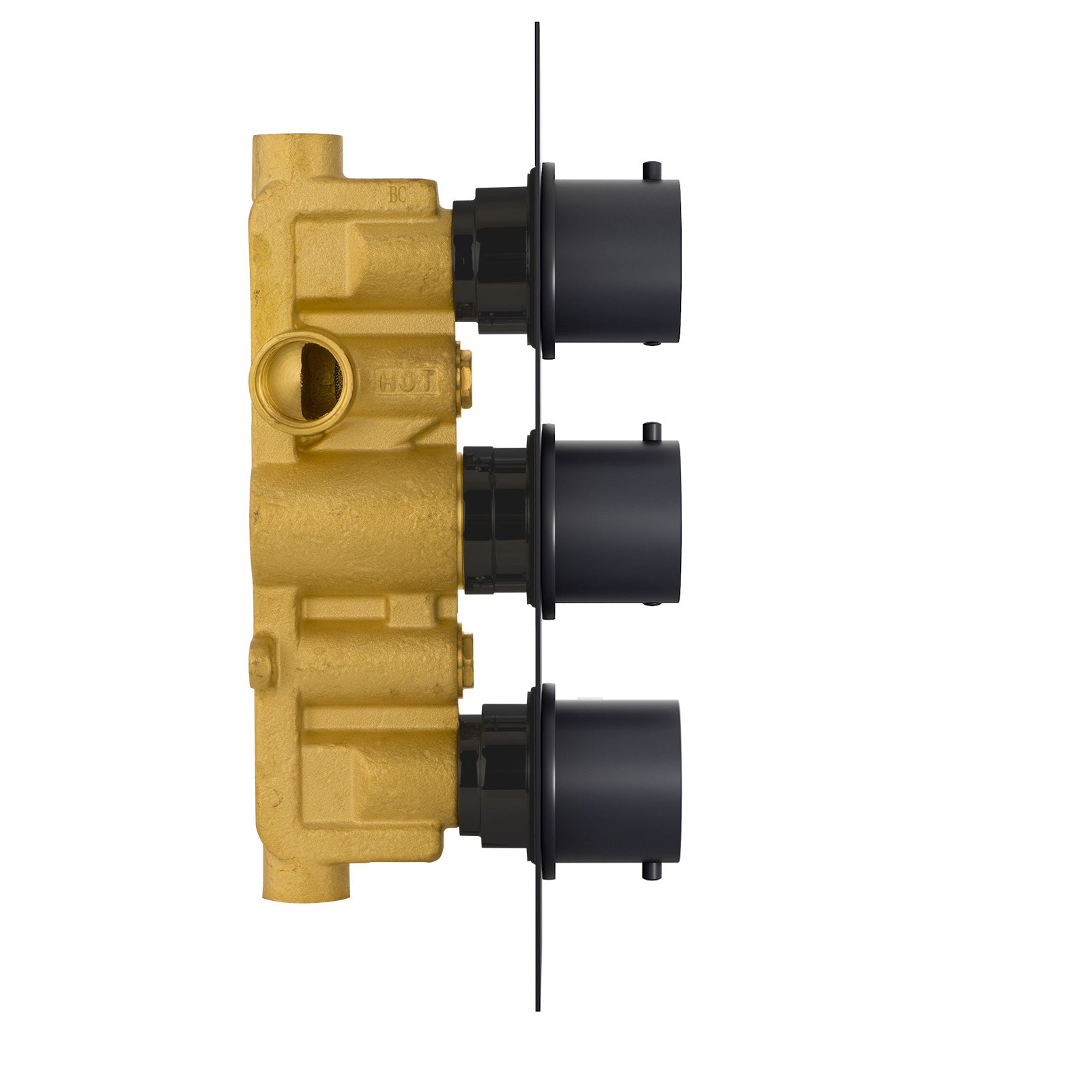 Lily 3 Dial 2 Outlet Round Concealed Thermostatic Shower Valve - Black Matt