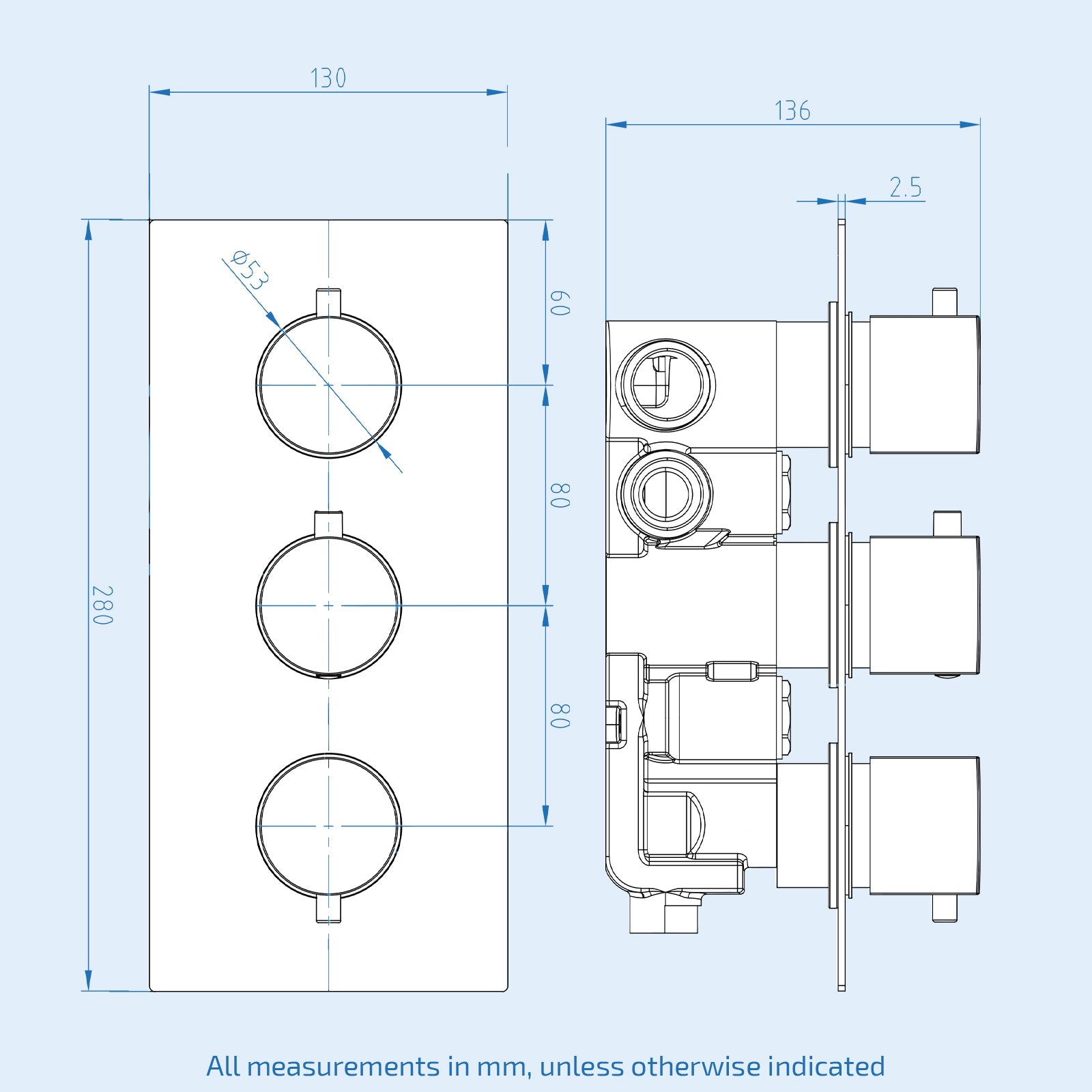 Lily 3 Dial 2 Outlet Round Concealed Thermostatic Shower Valve - Black Matt