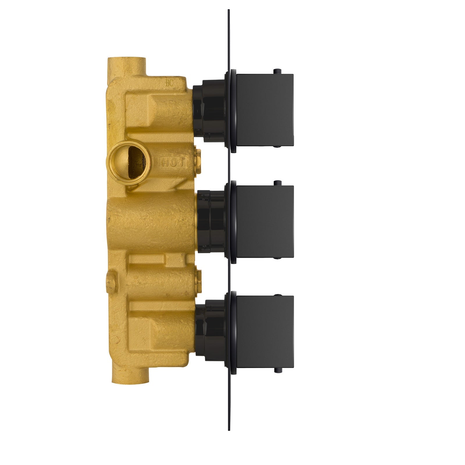 Orta Square 3 Dial 2 Outlet Black Matt Concealed Thermostatic Shower Valve