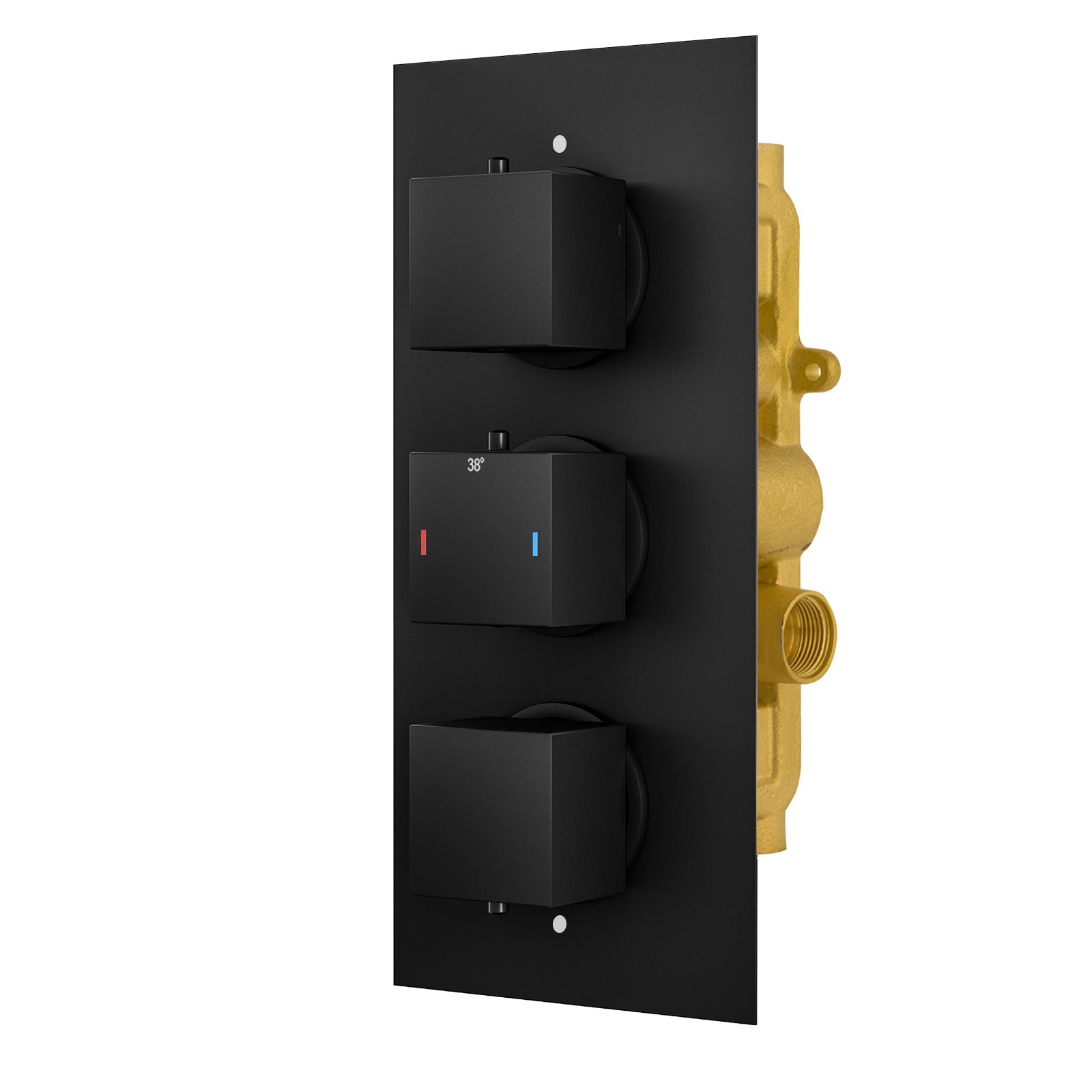 Orta Square 3 Dial 2 Outlet Black Matt Concealed Thermostatic Shower Valve