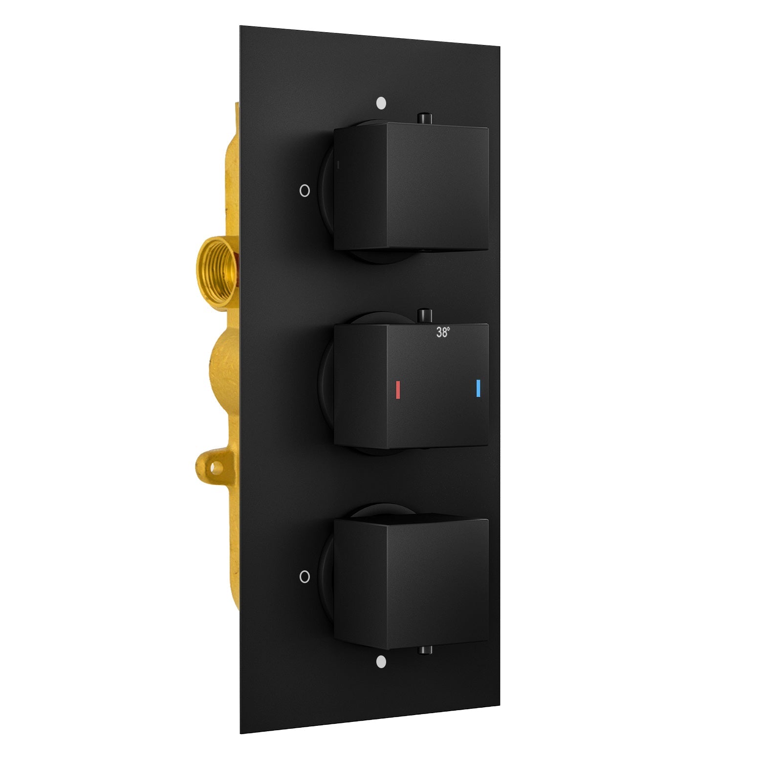 Orta Square 3 Dial 2 Outlet Black Matt Concealed Thermostatic Shower Valve