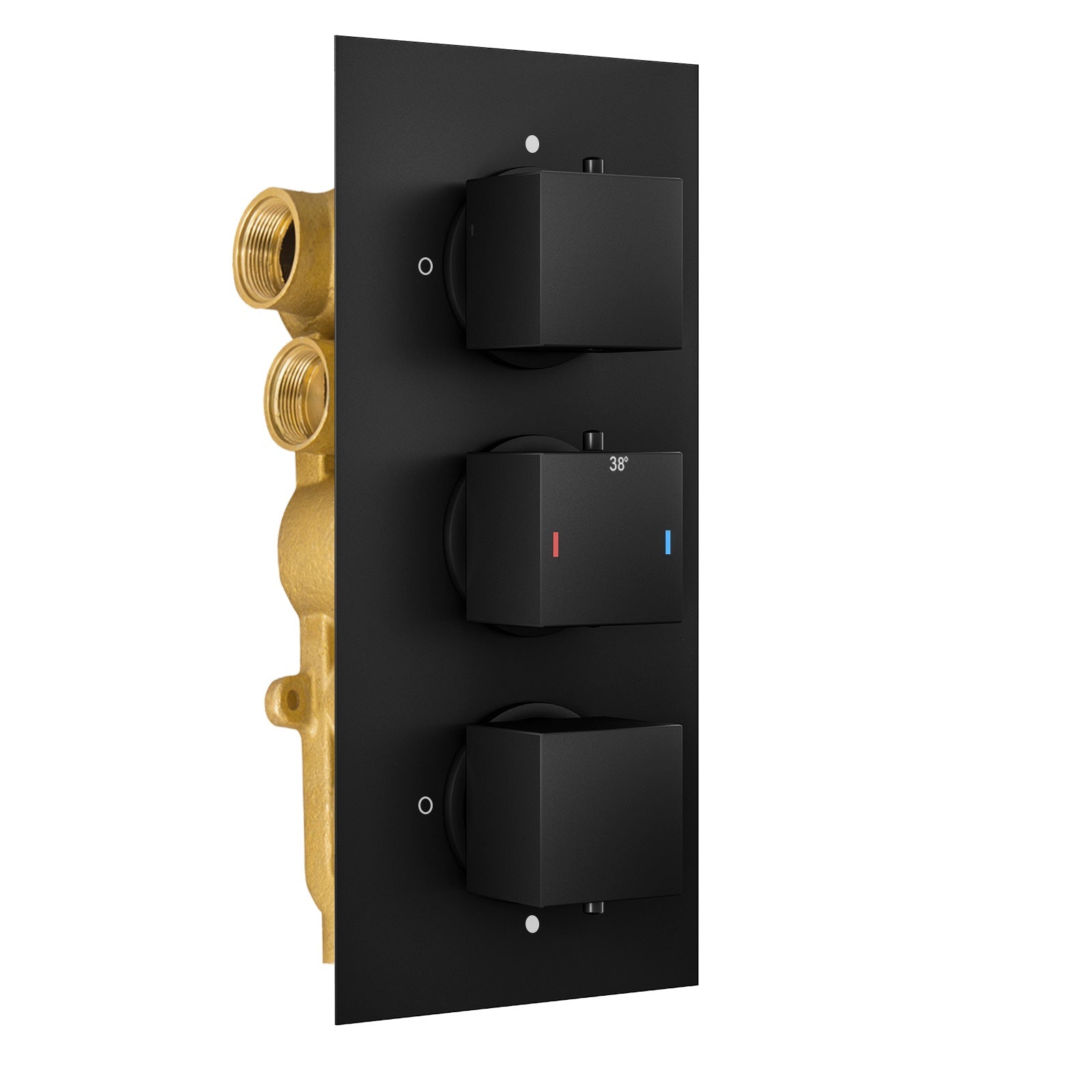 Matt Black 3 Dial 3 Way Square Concealed Thermostatic Shower Valve