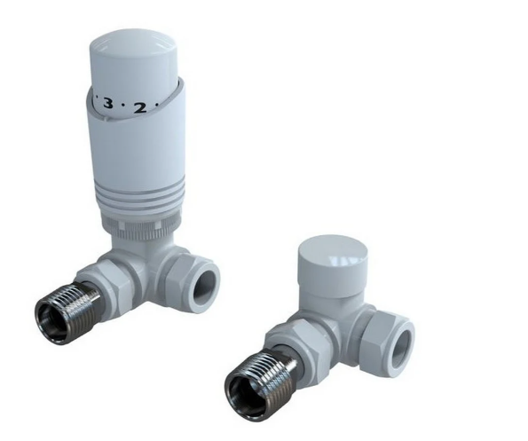 Kartell Design Twin Pack White Corner Thermostatic Radiator Valve - WT-TRV101C