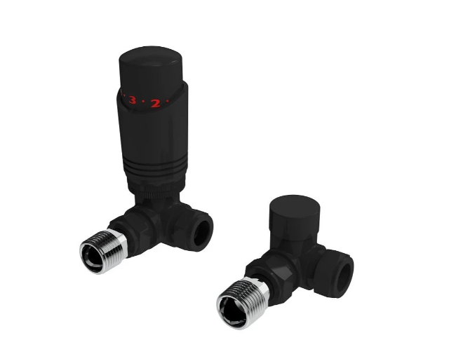 Kartell Design Twin Pack Thermostatic Radiator Valve Black Corner - BK-TRV101C
