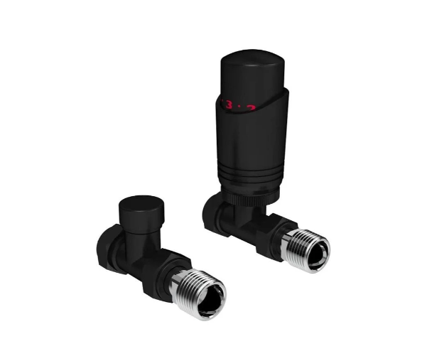 Kartell Design Twin Pack Thermostatic Radiator Valve Black Straight - BK-TRV201S