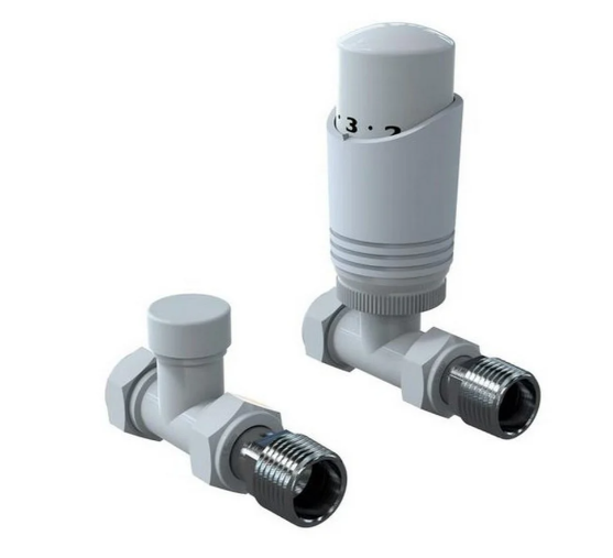 Kartell Design Twin Pack White Straight Thermostatic Radiator Valve - WT-TRV201S