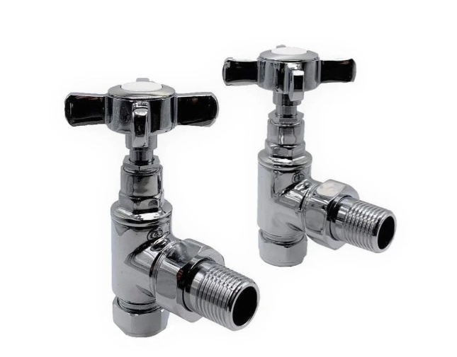 Kartell Cross Head Chrome Angled Radiator Valve Pair - CROSS-ANG