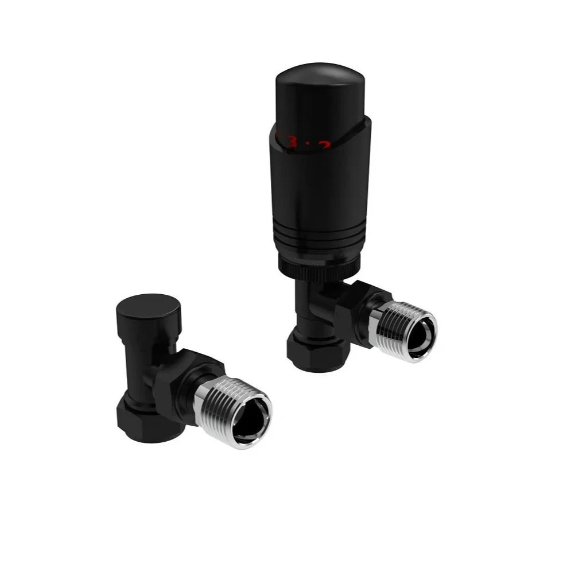 Kartell Design Twin Pack Thermostatic Radiator Valve Black Angled Radiator Valve - BK-TRV301A