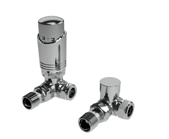 Kartell Design Twin Pack Thermostatic Radiator Valve Chrome Corner Radiator Valve - CR-TRV101C
