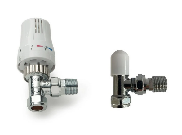 Kartell Twin Pack 15mm TRV & Lockshield Angled White & Chrome Radiator Valve Set - TPLSTRVSA