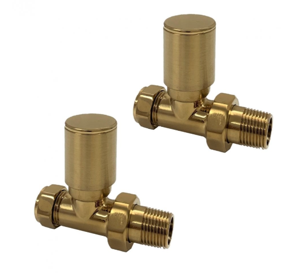 Kartell Brushed Brass Straight Radiator Valve 15mm (Pair) - BRASS-STR